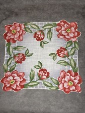 Vintage Floral Red Pink Roses Handkerchief Hanky Hankie 12  X 11  