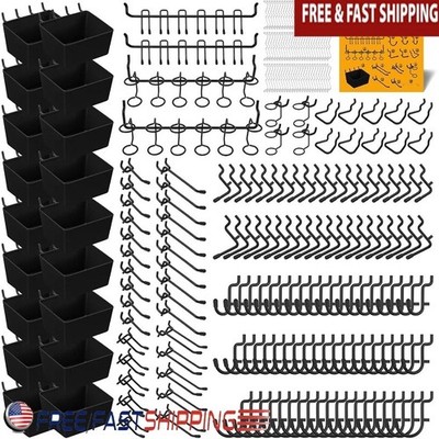 286 Piece Pegboard Organizer Hooks Storage Bins Heavy Duty 70lbs Max Load New