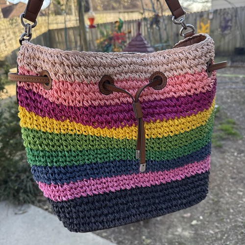 Lauren Ralph Lauren Striped Straw Drawstring Bucket Bag - Picture 11 of 11