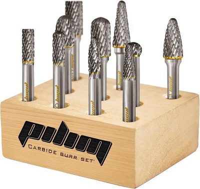 Tungsten Carbide Burr Set 1/4'' Shank 10PC Double Cut Rotary Cutting Burrs Die...