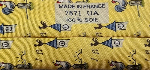 Hermes 100% Silk Tie for Men Used Vintage Yellow Rooster Clock Animal France. - Picture 12 of 15