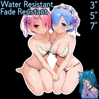 Re:Zero Rem and Ram 3'' / 5'' / 7'' Waifu Lewd Anime Laptop Car Sticker