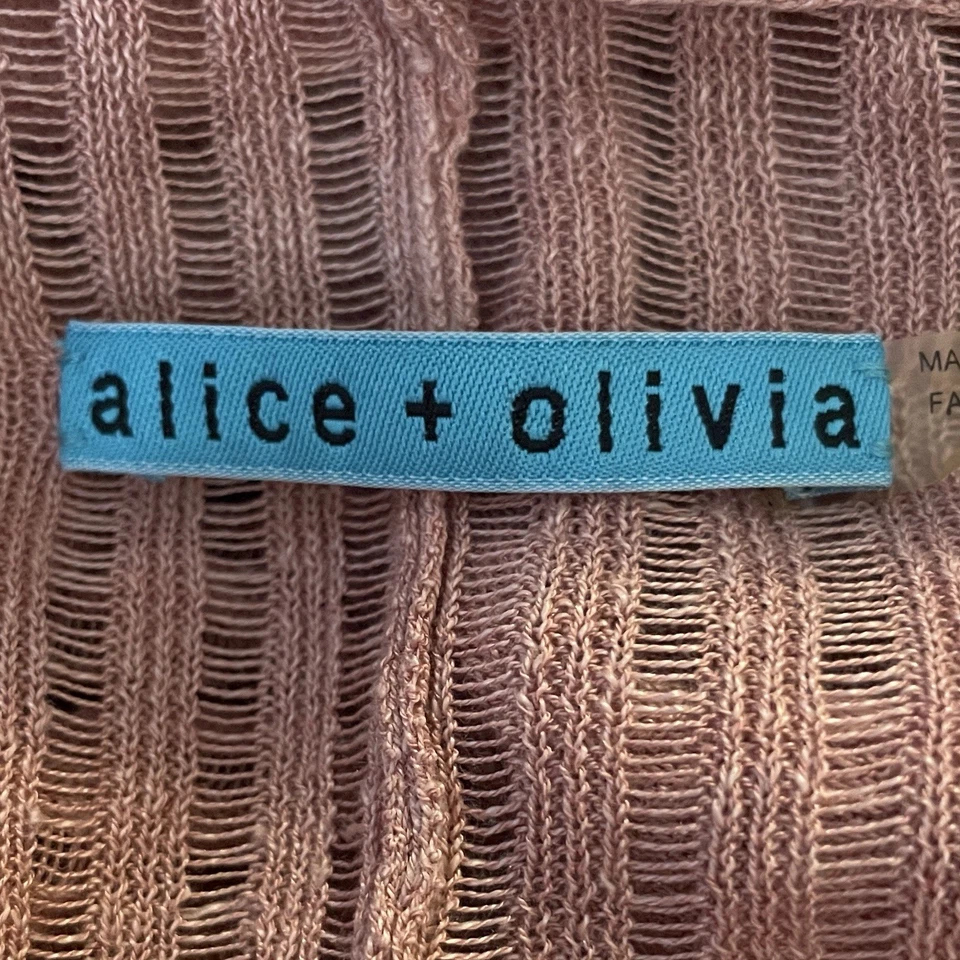 Cárdigan Alice + Olivia Talla S Rosa Rubor Lino y Seda Tejido Claro Frente Abierto Foto 3 de 4