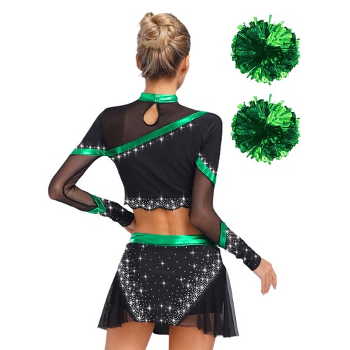 Women Cheerleading Rave Outfits Stage Performance Cheer Leader Color Block Set - Picture 10 of 61