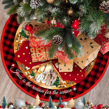 Christmas Nativity Scene Tree Skirt 48 Inches Retro Jesus Christmas Tree Mat Dec