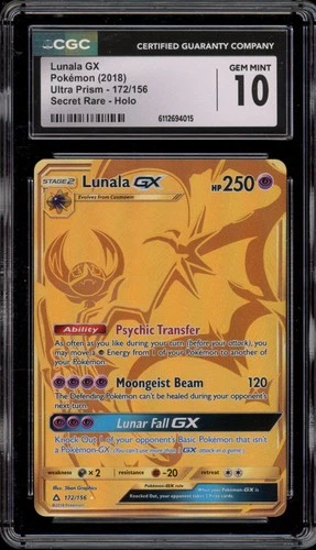 Pokemon Lunala GX Ultra Prism Secret Rare #172 CGC 10 Gem Mint