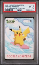 1998 POCKET MONSTERS SEALDASS FANCY GRAFFITI #01 SURFING PIKACHU PSA 6