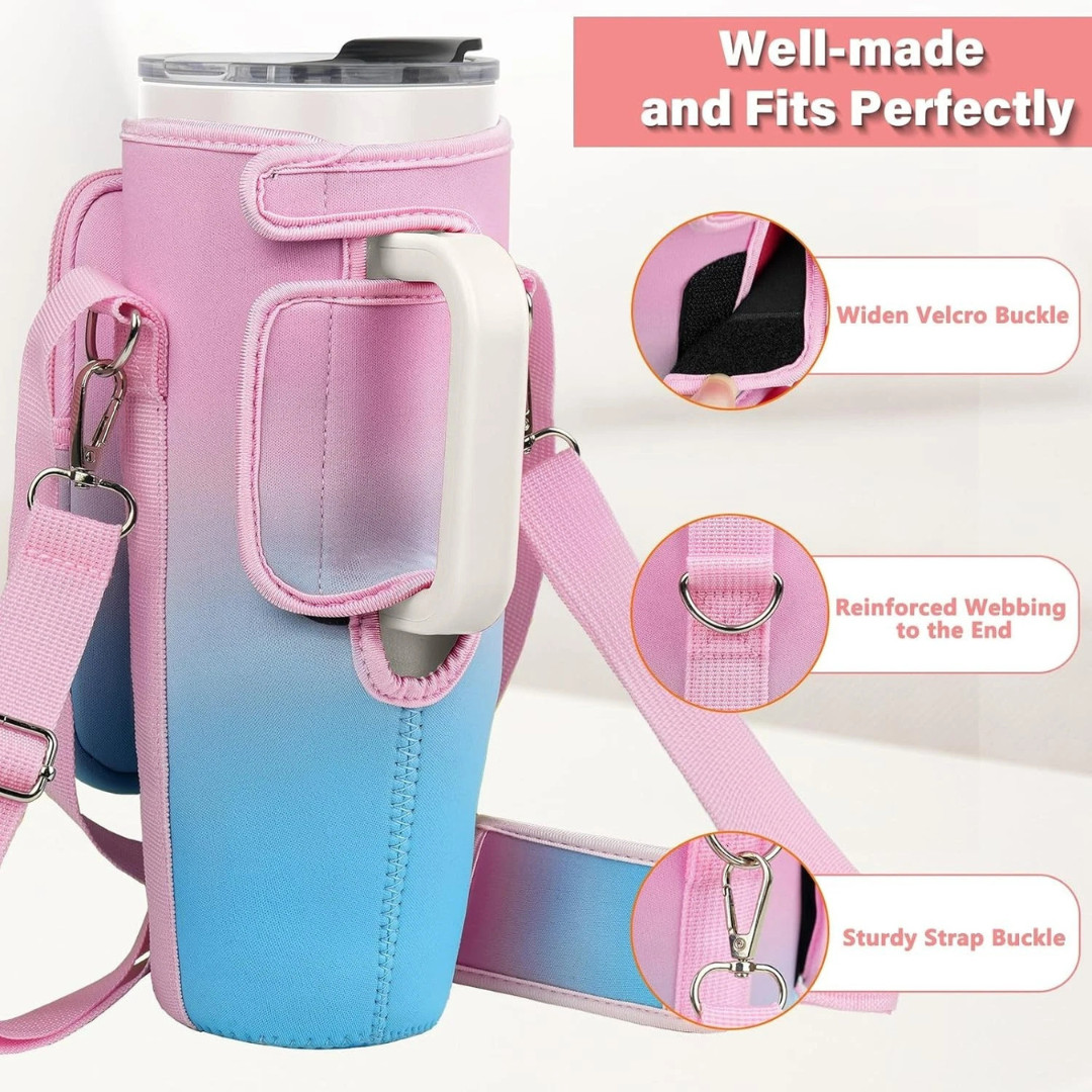 Water Bottle Holder Bag with Strap Fits Stanley 40oz Tumbler Cup Carrier Pouch