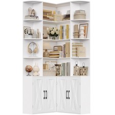 Corner Bookcase with 4 Doors 6-Tier L Shaped Bookshelf Freestanding 187x80x80cm