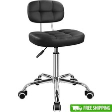 Black Rolling Stool W/ Backrest Adjustable Height Swivel Wheels Office Spa New