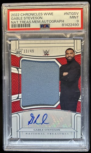 2022 Chronicles WWE Gable Steveson National Treasures Jersey Auto #/49 PSA 9