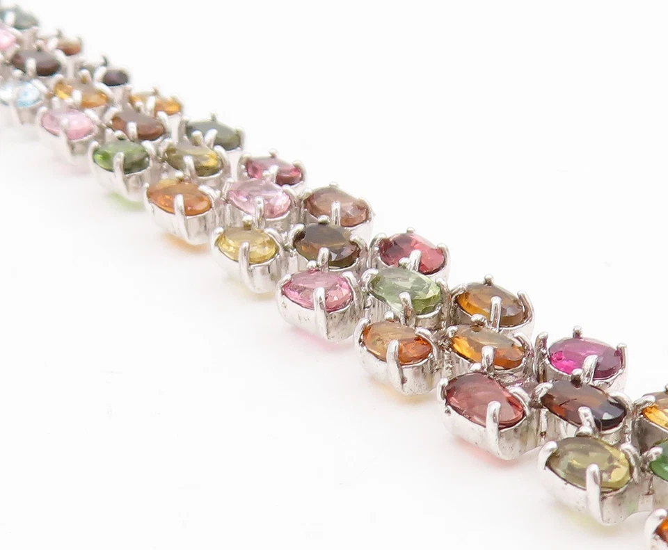 Pulsera de plata de ley 925 vintage piedras preciosas reales cadena triple fila BT11541 Foto 4 de 4