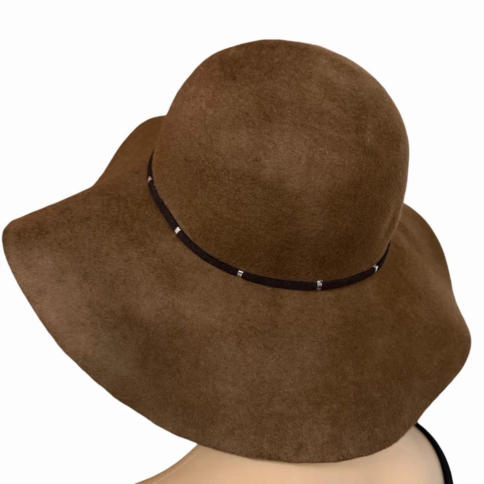 Nine West Womens Wool Trench Hat Felt Camel Brown Floppy Wide Brim Elegant - Image 3 of 4