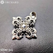 Silver 925 Cross Pendant with Lily Design New Gift-Ready Size Approx. 1.5 in