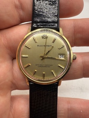 VINTAGE Men sBucherer Chronometer Watch Automatic Movement Runs GOLD FILLED CASE