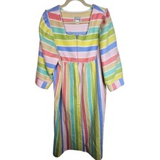Vintage Fleece Rainbow Striped House Dress Sz L Muumuu Styled by Saybury Retro