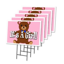 It’s a Girl Yard Sign 5-Pack 12x16 Announcement with Stakes USA