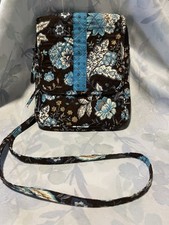Crossbody Quilted Teal Black Floral Adjustable Strap Zip Pockets