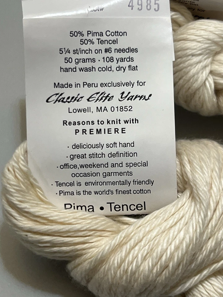 Hilo Classic Elite PREMIERE BLANCO # 5216 mezcla algodón/tencel 50 gr ea. Juego de 2 Foto 4 de 4