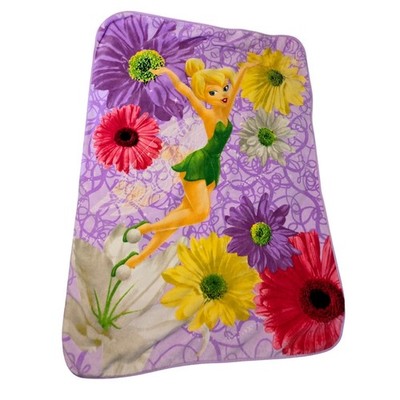 Disney Fairies Tinker Bell Fleece Throw Blanket Purple Floral Pixie Kids Purple