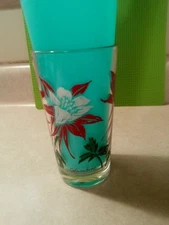 Vintage Glass Boscul Peanut Butter COLUMBINE Dark Red& White. Green Leaves 5"