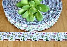 7/8" 1 YD Garden Grosgrain Ribbon Boots Bucket Water Can Flowers Gardening