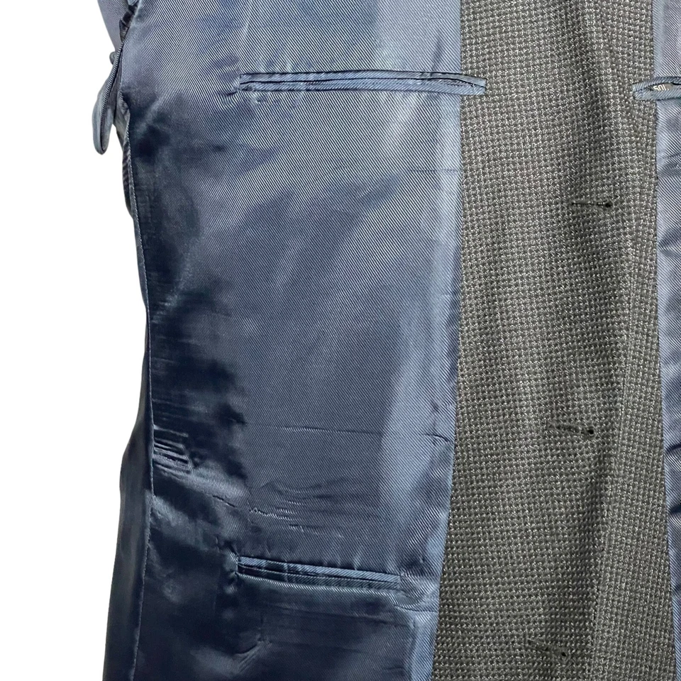 Jaqueta masculina Adolfo blazer 3 botões lã peito único xadrez azul casaco esportivo 50L - Imagem 3 de 4