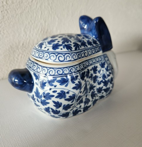 Vintage Porcelain Blue/White Rabbit Trinket Box Hand Painted in Thailand - Picture 6 of 17