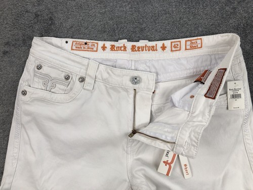 Rock Revival Mens Jack Shorts White Denim Embroidered Studded Size 42 NEW - Picture 10 of 23