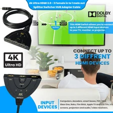 4K HDMI 2.0 Cable Auto Switch Switcher Splitter Adapter 3 In to 1 Out Device ⇗