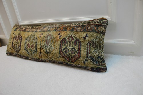 Ethnic Design Rug Pillow, Organic Wool Rug Pillow, Handmade Rug Pillow, 12x36 - Picture 5 of 11