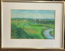 G.s. Draga Painting Pastel 1917 Neueburg a.d. Danube Rare Panorama Painting
