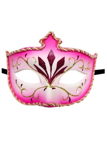 Hot Pink White Venetian Mask Mardi Gras Dance Masquerade Ball - Picture 1 of 4