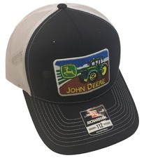 John Deere Tractor Patch on Richardson 112 Trucker Hat Snapback Black/White