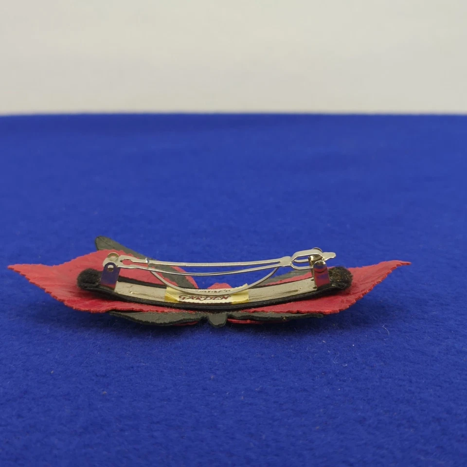 Vintage Karin's Garden France Red Black Leather Gothic Butterfly Hair Clip #G3 - Image 3 of 4