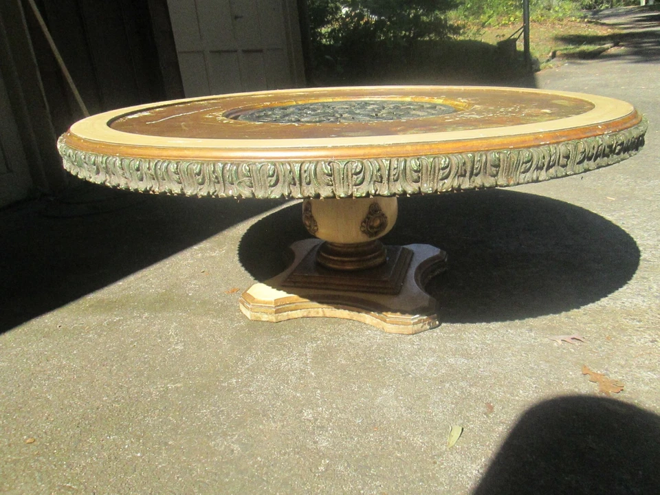 Mesa tampo de vidro dourado vintage início dos anos 70 Hollywood precisa de vidro novo/restauração - Imagem 2 de 4