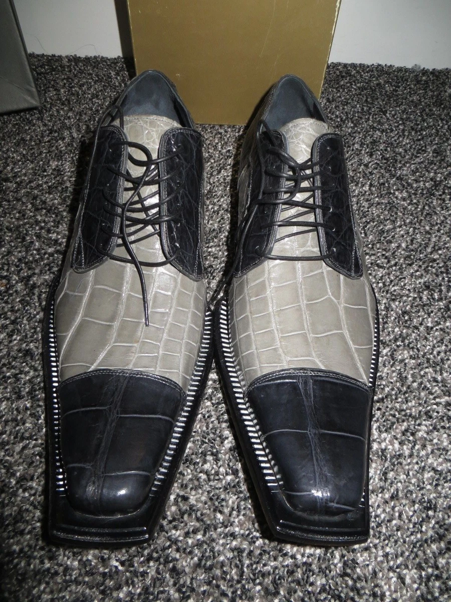 New Mens Mauri Italy 44151 Believer Grey Black Full Alligator Crocodile Shoes 11