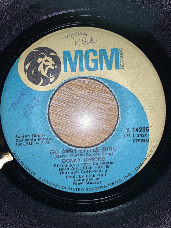 Donny Osmond Go Away Little Girl, Time To Ride, 7" Vinyl, K14285 MGM