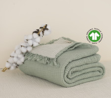 100 Organic Cotton Muslin Throw Blanket, 4 Layers Gauze Bedspread, Sage Green