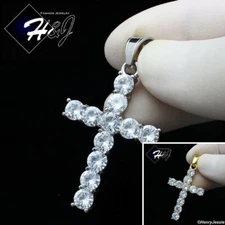MEN's Stainless Steel ICY One Row Tennis CZ Silver/Gold Plated Cross Pendant*127