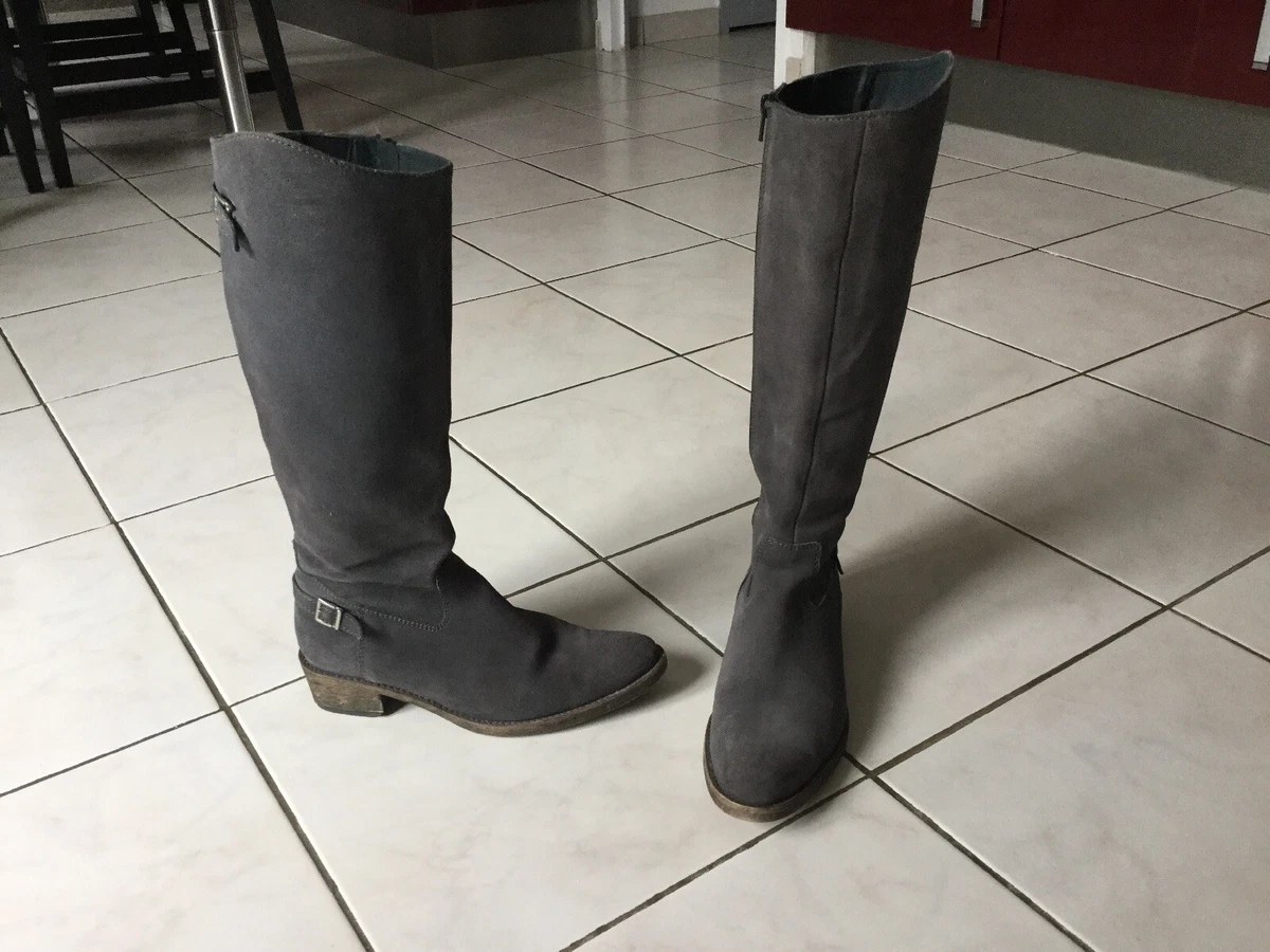 Bottes Reqins Pour Femme - Taille 36 - Cuir Gris Foncé Marbré Noir - Fermeture éclair - Occasion Très Bon état