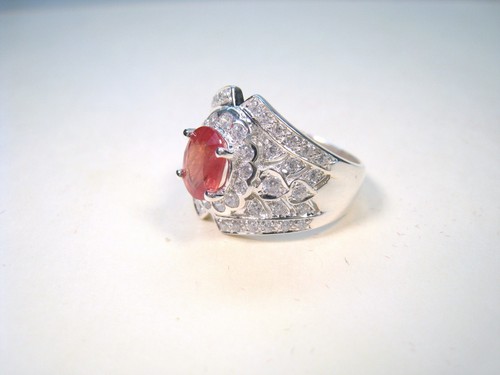 ORANGE & WHITE SAPPHIRE RING 1.86 CTW #7.75 WHITE GOLD over 925 STERLING SILVER - Picture 4 of 11