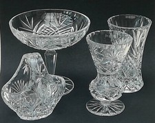 Job Lot Vintage Cut Glass 2 Vases Basket & Dish Decorative Crystal Glassware