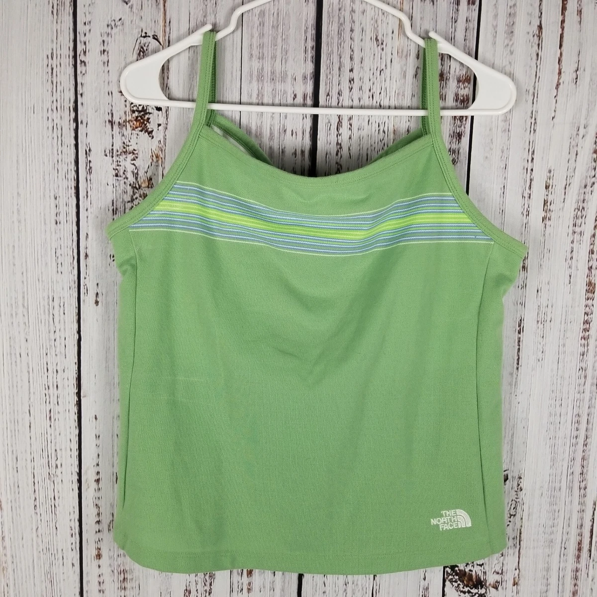 The North Face Tank Top Womens XL Green Vapor Wick Striped Square Neck  Shelf Bra