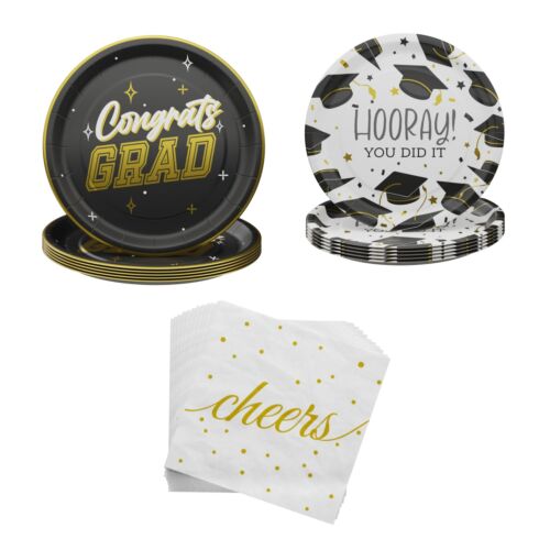 Blue Orchards Graduation Party Plates and Napkins 60 Pieces for 20 Guests - G...