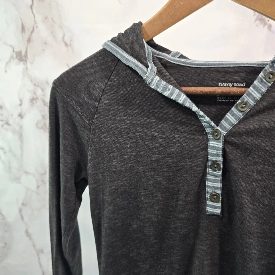 Camisa Horny Toad Para Mujer XS Gris Con Capucha Henley Pullover Algodón Orgánico Larga  Foto 2 de 4