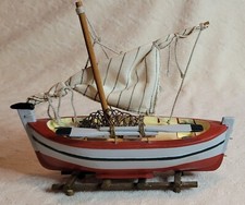 Vtg.Wooden Sailing Boat Ornament On StandH-16cm,L-19cm,W-6.5cm