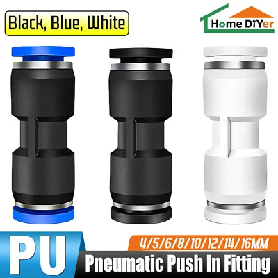 HOME DIYER 4-16mm Pneumatic Push In Equal Straight Connectors Push Fit For Air Water Pipe