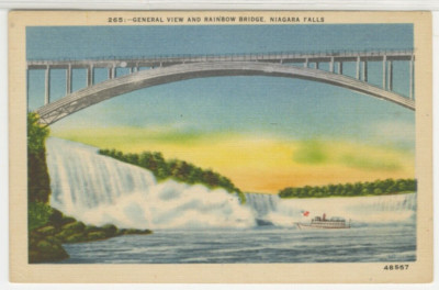 NY Postcard View Of Niagara Falls & Rainbow Bridge c1940s vintage linen G3