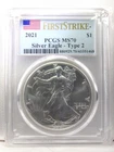 2021 American Silver Eagle Type 2 First Strike PCGS MS70 880925.70/43351468